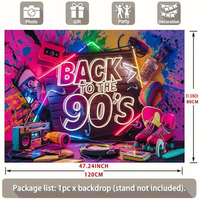 TEMU 1pc Retro 90's Polyester Party Banner - 75g/m² Wall Decor For All , Vibrant Decoration, Spring/summer/fall/ Supplies, 90's Themed Photo Backdrop Image