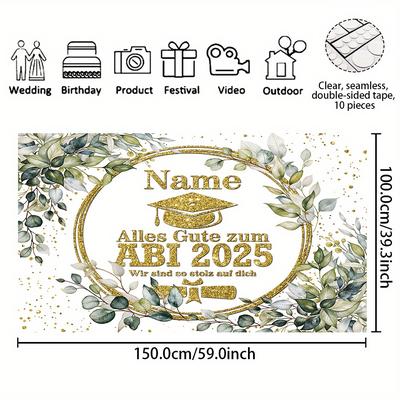 TEMU 1pc Customizable German Graduation Banner, Polyester 75g/m², Carnival Theme, Of You Text, High School Abi 2025 Party Decor, Entryway & Room Decoration, No Electricity Needed Image