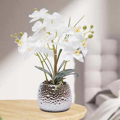 TEMU Elegant White Artificial Phalaenopsis Orchid Plant Vase – Realistic 39cm Tall Decorative Arrangement For Home, Office, Or Wedding Decor, Flower Vase Image