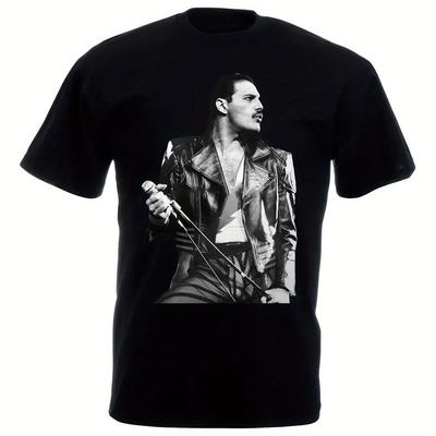 TEMU Freddie For Mercury Tribute Cotton T-shirt For - Soft Breathable Regular Fit Short Sleeve Tee With Legend Print, Machine Washable Casual Apparel, Wear, Tshirt | Tee | Durable Cotton Top Image