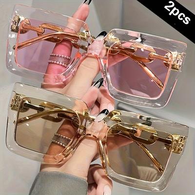 TEMU 2pcs Luxury Oversized Fashion Glasses Women's Large Frame Square Fashion Glasses Party, Eyewear Image