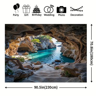 TEMU 1pc, Spring Backdrop Photography Backdrop - Vibrant Polyester Scene With Turquoise & , Weddings, Birthdays, & Event Decor, Under The Sea Decorations Image