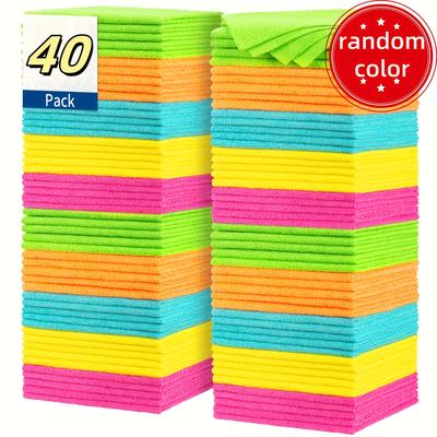 TEMU Set Of 40, 20, Or 12 Microfiber Cleaning Cloths, Including 20 Cleaning Suitable For Home And Kitchen Use, Featuring Of 5 Random Colors: Green, Blue, Yellow, Orange, And Pink. Image