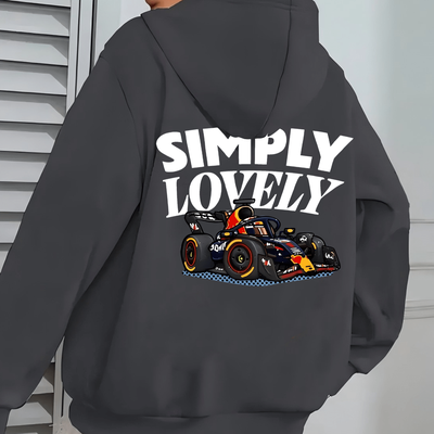 TEMU Graphic Hoodie - Black & , Comfortable Long Sleeve With Front Pocket, Drawstring Hood, Casual Sporty Sweatshirt For Spring And Fall, Racing Hoodie Image