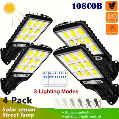 TEMU [4 Packs Solar Street Lamp Security] 4packs Solar Street Lamp Outdoor Wall Lamp 3 Lighting With Motion Sensor Detector Garden Wall Patio Path For Christmas Decor Yard Outdoor Decor Image