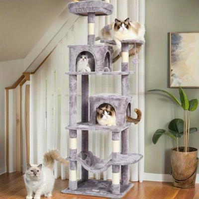 TEMU 63 Inch Tree Tower With Dual Condos And Sisal Scratching Post In Light Grey Color Image