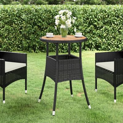 TEMU Garden Table Ø60x75 Cm Acacia Wood And Poly Rattan Black Image