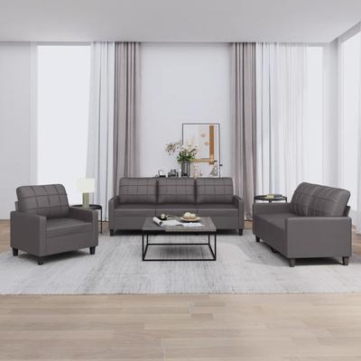 TEMU 3-piece Sofa Set With Cushions In Gray Leather, Sofas For Living Room Image