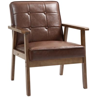 TEMU Homcom 2-seater Sofa Upholstered In Pu Living Room Sofa With Wooden Armrests Padded Backrest Load 250 Kg Small Sofa For Bedroom Brown Image
