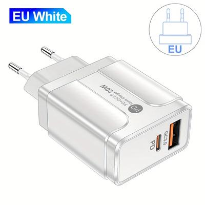 TEMU Kijh 2-in-1 Dual Port Fast Charger With Usb-c & Usb-a, European Plug, 20w Pd, For Iphone 15 14 Pro Max, Galaxy, And More, 220v-240v Power Adapter, , Kijh Image