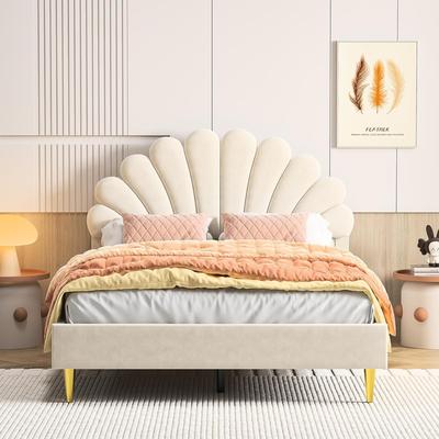TEMU Ycz Double Padded Bed, 140 X 200 Cm, Double Bed Frame, With Slatted Base And Headboard, For Bedroom, Velvet, Red, Dyed Image