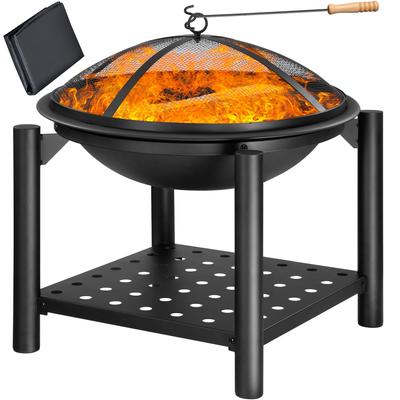 TEMU Gardebruku00ae Fire Bowl With Lid Round U00d8 55cm Wood Shelf Steel Fire Basket Chimney Grill Image