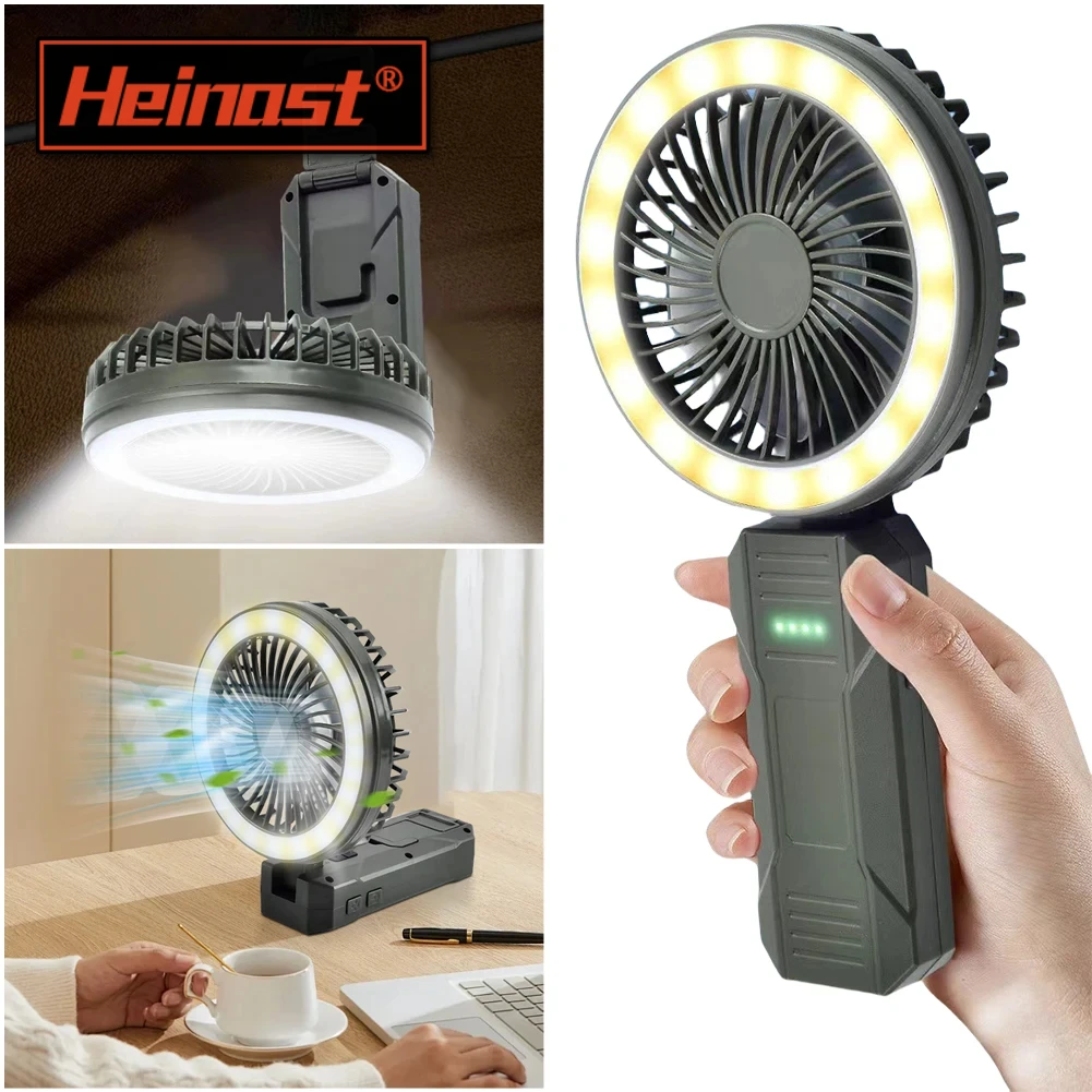 Heinast 4000 mAh tragbarer Mini-Ventilator, wiederaufladbarer USB-Handventilator, kleiner Taschenventilator, 4 Geschwindigkeiten mit Haken und Basis, faltbarer USB-Tischventilator Image