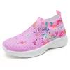 Schuhe für Damen One Step Lazy Wedges Mesh-Schuhe Atmungsaktive Socken Lässige Wanderschuhe Blumendruck Mamas Web-Turnschuhe