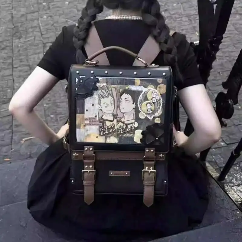 Y2K Punk Frauen Ita Rucksack Neue Mode Vintage DIY Display Rucksack Lolita Mädchen Transparente Tasche Casual Harajuku Schule Rucksack