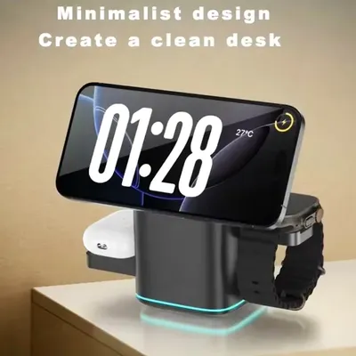 3-in-1 magnetisches kabelloses Ladegerät, elektrische Rotation, LED-Atemlicht für Magsafe iPhone 16 Image