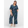 Jumpsuit SHEEGO "Große Größen", Damen, Gr. 54, Normalgrößen, blau (tiefblau bedruckt), Obermaterial: 100% Viskose, gemustert, feminin, figurumspielend lang, V-Ausschnitt, Kurzarm, Overalls, in Wickeloptik, mit Cut-out-Ärmeln