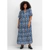 Sommerkleid SHEEGO "Große Größen", Damen, Gr. 50, Normalgrößen, weiß (ecru gemustert), Obermaterial: 88% Viskose, 12% Polyamid, gemustert, feminin, figurumspielend lang, V-Ausschnitt, Kurzarm, Kleider, mit Ornamentdruck und Stufenrock
