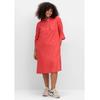 Blusenkleid SHEEGO "Große Größen", Damen, Gr. 42, Normalgrößen, rot (hummer), Obermaterial: 55% Leinen, 45% Viskose, unifarben, casual, figurumspielend kniebedeckend, ohne Ausschnitt, 3/4-Ärmel, Kleider, aus Leinen-Viskose-Mix