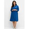 Blusenkleid SHEEGO "Große Größen", Damen, Gr. 52, Normalgrößen, blau (blaubeere), Obermaterial: 55% Leinen, 45% Viskose, unifarben, casual, figurumspielend kniebedeckend, ohne Ausschnitt, 3/4-Ärmel, Kleider, aus Leinen-Viskose-Mix