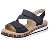 Keilsandalette RIEKER, Damen, Gr. 42, blau (nachtblau), Nubuklederimitat, unifarben, klassisch, Schuhe, Riemchensandale, Sommerschuh, Urlaubschuh mit Klettriemchen