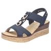 Keilsandalette RIEKER, Damen, Gr. 41, blau (nachtblau), Nubuklederimitat, kontrastfarbene Details, feminin, Schuhe, Sommerschuh, Sandale, Plateausandale mit Gummizug für guten Sitz