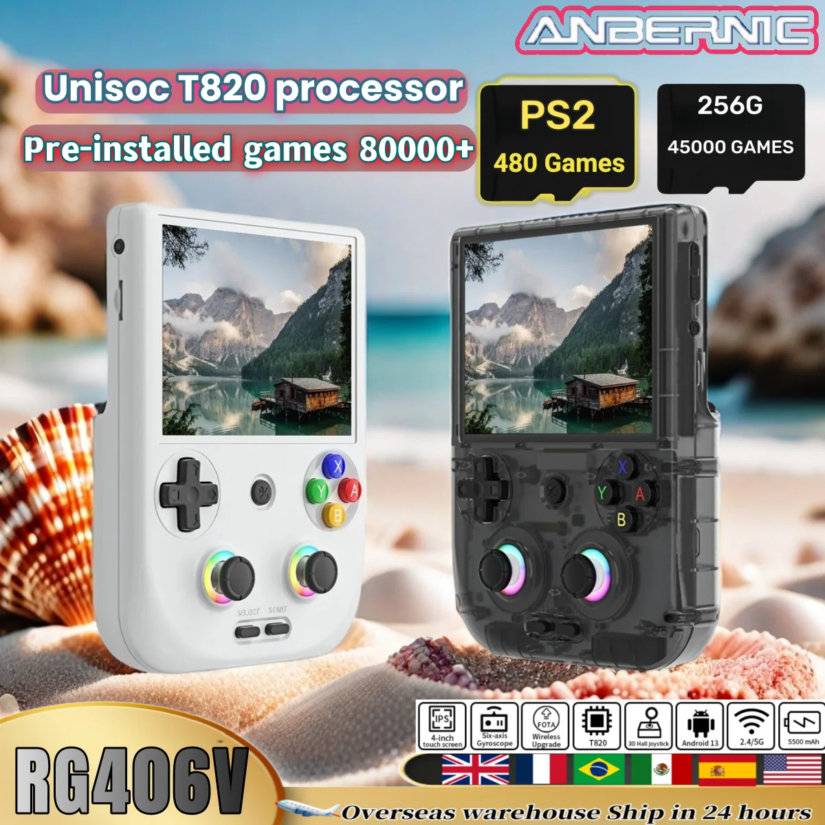 ANBERNIC RG 406V Retro Video Handheld Spielkonsole 4" IPS Multi-Touchscreen Android13 RG406V RGB Beleuchtung FOTA Update 512G PS2 Image