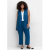 7/8-Hose SHEEGO "Große Größen", Damen, Gr. 54, Normalgrößen, blau (blaubeere), Obermaterial: 55% Leinen, 45% Viskose, unifarben, casual, comfort fit 7/8-Länge, Hosen, aus Leinen-Mix, mit Teilgummibund