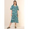Midikleid CECIL, Damen, Gr. S (38), US-Größen, grün (grün lagoon), Stoff, 55% Leinen, 45% Viskose, gemustert, casual, comfort fit wadenlang, V-Ausschnitt, Kurzarm Bündchen, Kleider, mit allover Print