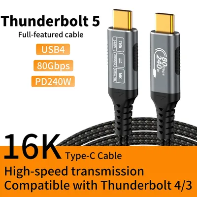 16K USB-C auf Typ-C Thunderbolt 5-Kabel 80 Gbit/s PD240W Schnelllade-USB4-Kabel unterstützt Image