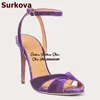 Surkova lila rot Samt Stiletto Absatz Sandalen Knöchel Schnalle Riemen Kleid Schuhe Frauen elegante