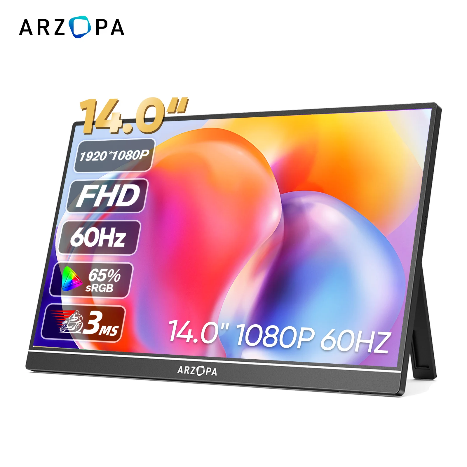 Arzopa 14,0 inch 1080p fhd tragbarer monitor ips bildschirm mit usb c hdmi externes zweites display für mac, laptop, pc, schalter, ps, xbox Image