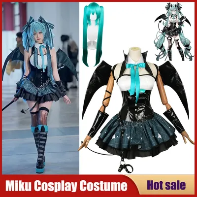 Anime Teufel Hatsune Cosplay Kostüme Spiel Dämon Miku Kleid Perücke Flügel Hörner Schwanz Anzug Image