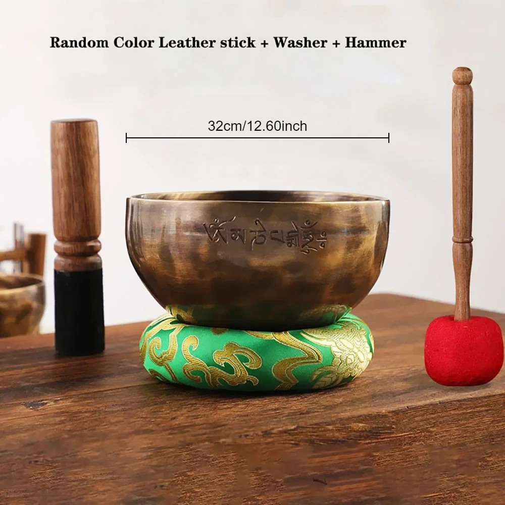 32 cm große tibetische Vollmond-Klangschale aus Messing, authentische handgefertigte Nepal-Meditationsschale für Chakra-Heilung, Yoga, spirituelle Geschenke