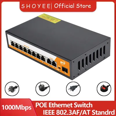Neuer 11-Port Gigabit POE RJ45 SPF Ethernet Switch 52V mit für 802.3af/at Uplink Unmanaged Plug and Image