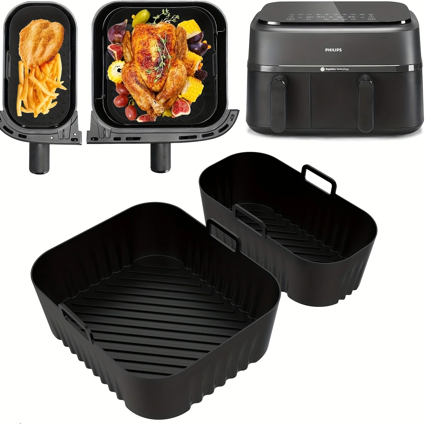 2 Stück Silikon-Backblech für Luftfritteusen, geeignet für Philips-Na350-3000 große Silikon-Backblechmodelle mit antihaftbeschichteter Oberfläche Image