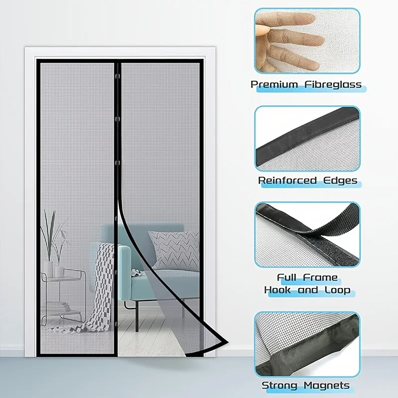 Sommer-Magnet-Moskitonetz-Türvorhang, 1 Stück – weiches Netz, ohne Bohren, einfache Installation für Wohnzimmer, Schlafzimmer, Küche, Heimdekoration Image