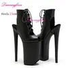 Schwarz Matt 23 cm/9 Zoll Sexy Pole Dance Schuhe Obermaterial Elegante High Heels Plattform Stripper