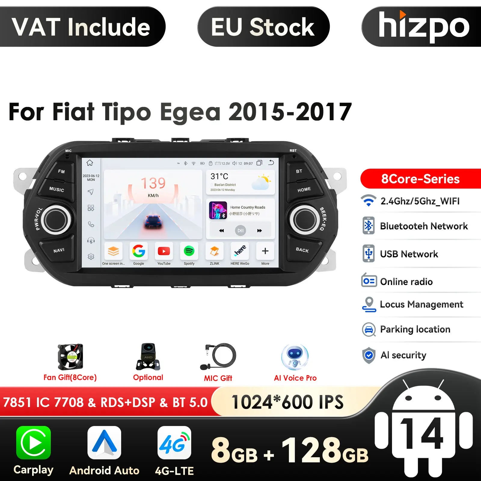 7 ''7862 intelligenter Bildschirm 2din Android Autoradio Multimedia Video Player für Fiat Tipo Egea 2015 2016 2017 GPS Carplay 4G RDS Image