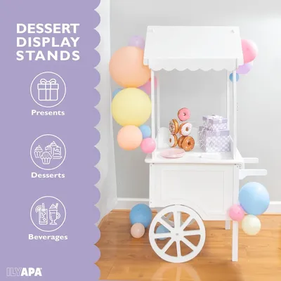 Candy Cart for Party with Wheels for Events - 5'6 Ft Tall, 2'11 Ft Long Wooden Dessert Cart for