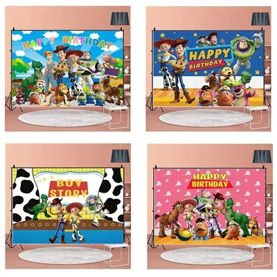Toy Story Children Photography Backdrops for Boy Birthday Party Decor First Birthday Cartoon Photo