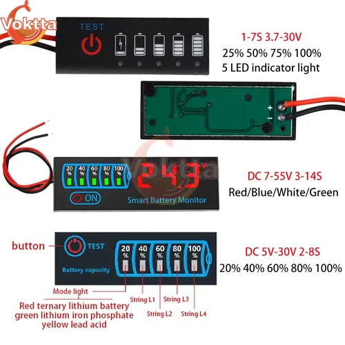 Indicateur de niveau de batterie universel au Lithium 1-7S 2-8S 3-14S, testeur de Charge de capacité