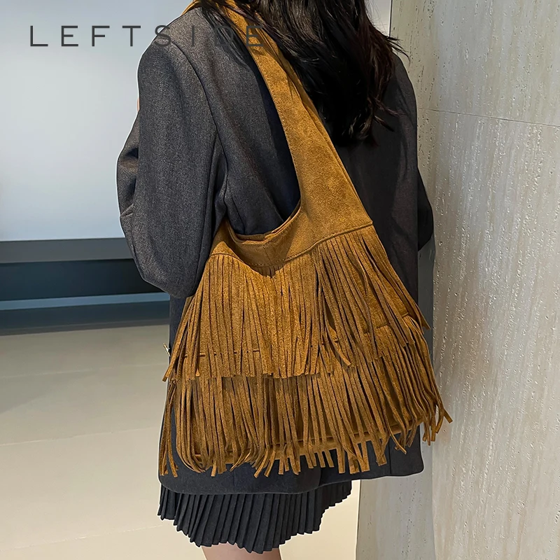 LEFTSIDE – grands sacs à bandoulière à pompons pour femmes, tendance féminine Y2K, mode coréenne, sac sous les bras, sacs à main et bourses pour dames, 2025