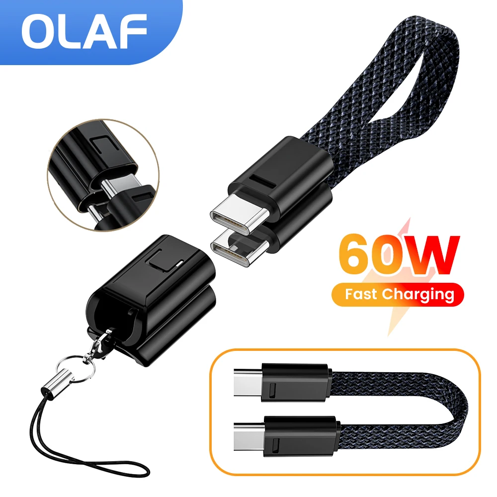 Cavo corto da 60 W Cavo da tipo C a tipo C Cavo portachiavi intrecciato a ricarica rapida per Xiaomi Huawei Cavo USB C IOS da 27 W per Iphone