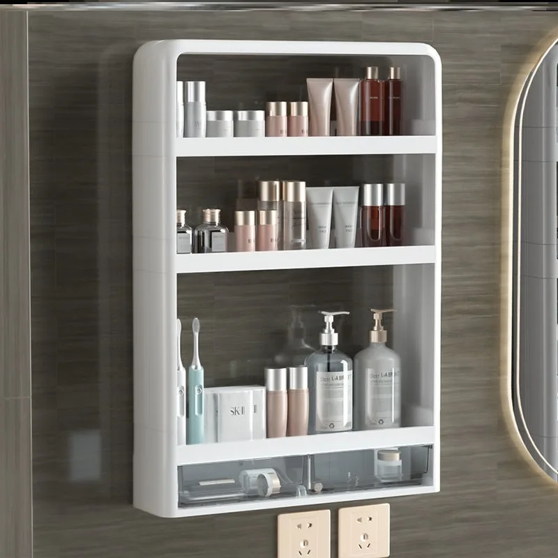 Étagère murale de salle de bain, Table de lavage de salle de bain, support de rangement mural Non perforé pour produits de soins de la peau, organisateur de salle de bain