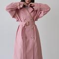 Trench rosa da donna, Trench rilassato con cintura, cappotto lungo rosa in cotone, Trench oversize per la primavera, cappotto primaverile