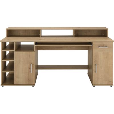 Schreibtisch VOGL MÖBELFABRIK "Timra mit Monitoraufsatz, Tastaturauszug & Towerfach", braun (eiche, eiche, eiche), B:178cm H:88cm T:60cm, Tische, Breite 154 oder 178 cm, Made in Germany Image