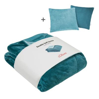 Wohndecke S.OLIVER "Doublesoft, Kuscheldecke, Deal, Kissen geschenkt", blau (dunkelpetrol), B:150cm L:200cm, Wohndecken, Kuscheldecke, mit GRATIS-Zugabe: 2x Kissenhülle, mit Reißverschluss Image
