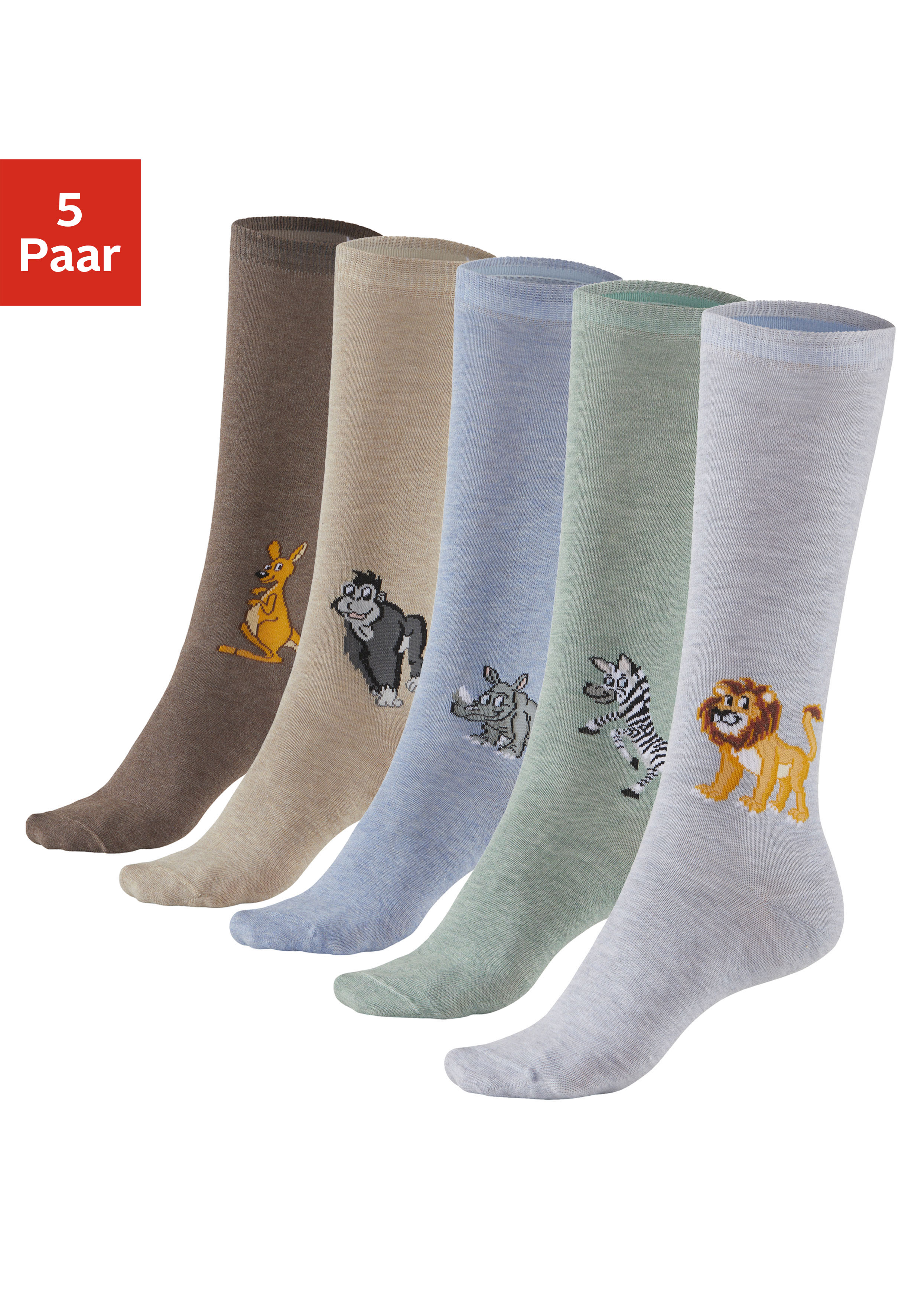 Kniestrümpfe H.I.S, Kinder, Gr. 31-34, bunt (braun melange, blau melange, jeans melange, beige melange, stone melange), Baumwolle, unifarben, normal, Socken, mit eingestricktem Moriv Image