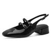 Slingpumps TAMARIS, Damen, Gr. 40, schwarz (schwarz, lack), Lacklederimitat, elegant, Schuhe, Blockabsatz, Abendschuh in modischer Karreeform